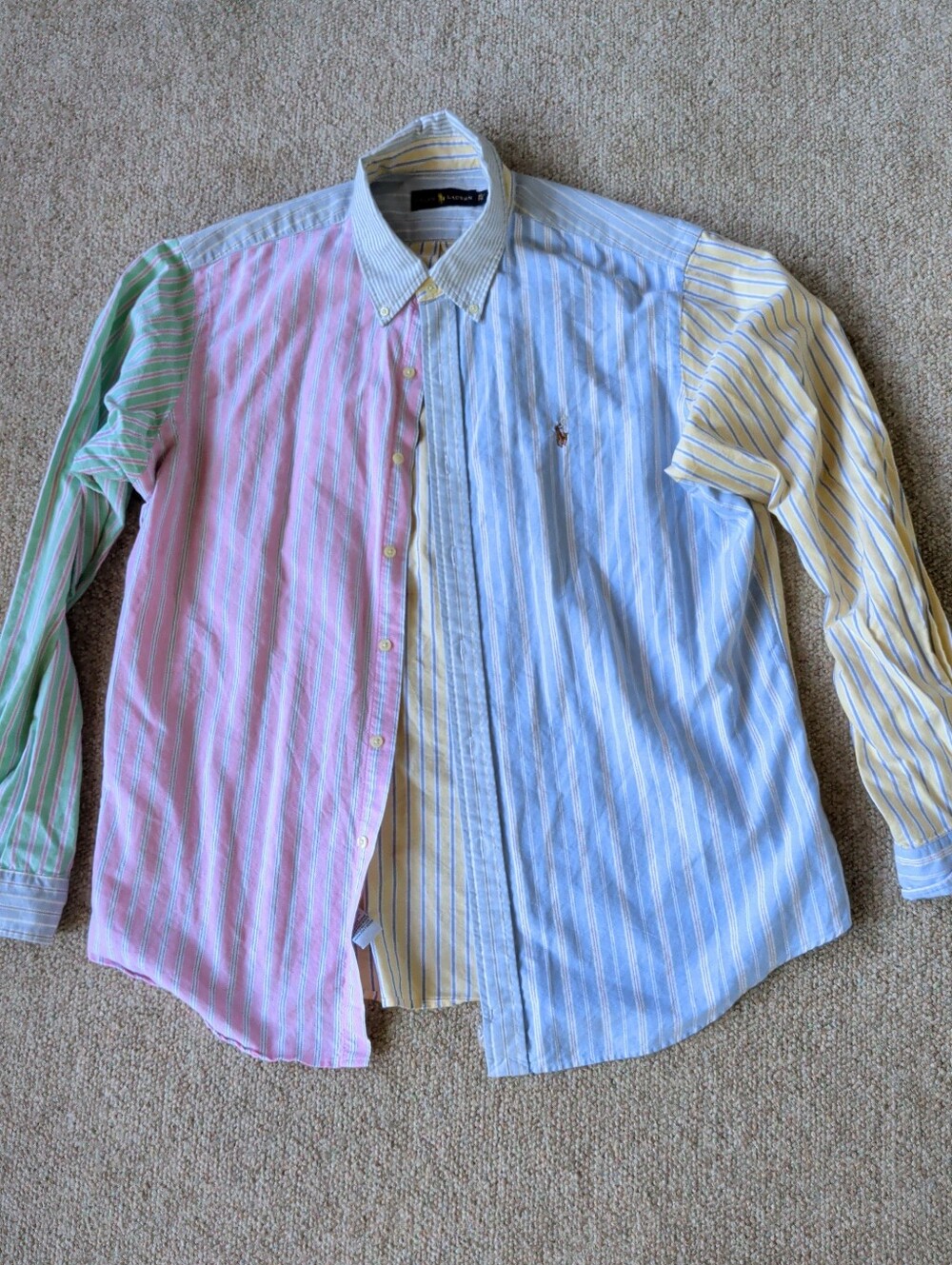 Polo Ralph Lauren Oxford Shirt Mens Striped Colorblock Pastel Pony XL